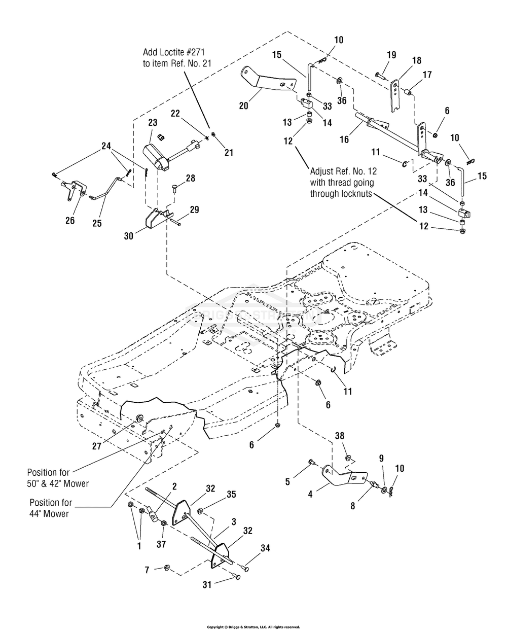 Lift Group Diagram and Parts List for 107607010 (2690713)(2007) Briggs and Stratton Lawn Tractor